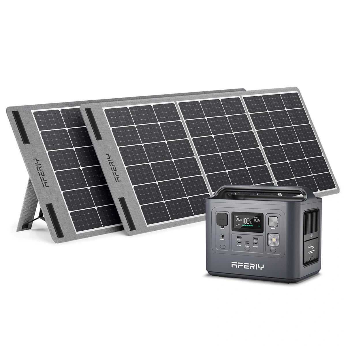 Aferiy P010 800W 512Wh Power Station + 2x 100W Solar Panel UPS