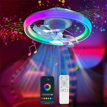 Elfeland 90W 48cm LED RGB Smart Ceiling Fan Light with Speaker