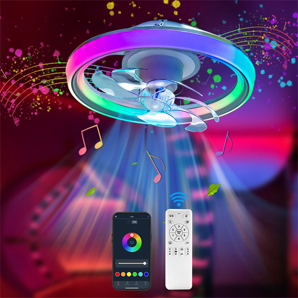 Elfeland 90W 48cm LED RGB Smart Ceiling Fan Light with Speaker