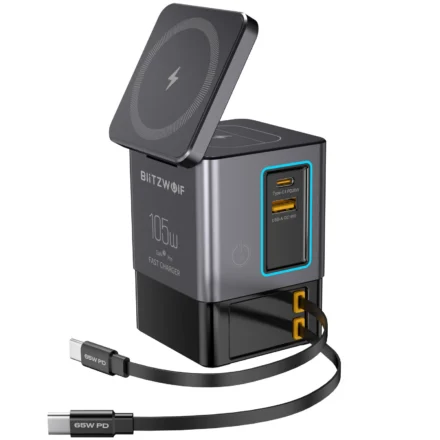 BlitzWolf BW-i116 Max 105W 6-in-1 GaN Desktop Charger Station Dual Telescopic Type-C Cable