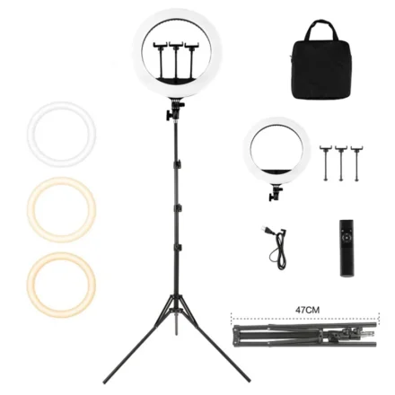 HQ18 LED Ring Light with Tripod Stand 55W 3000K-6000K for Streaming and Vlog