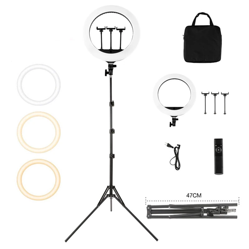 HQ18 LED Ring Light with Tripod Stand 55W 3000K-6000K for Streaming and Vlog
