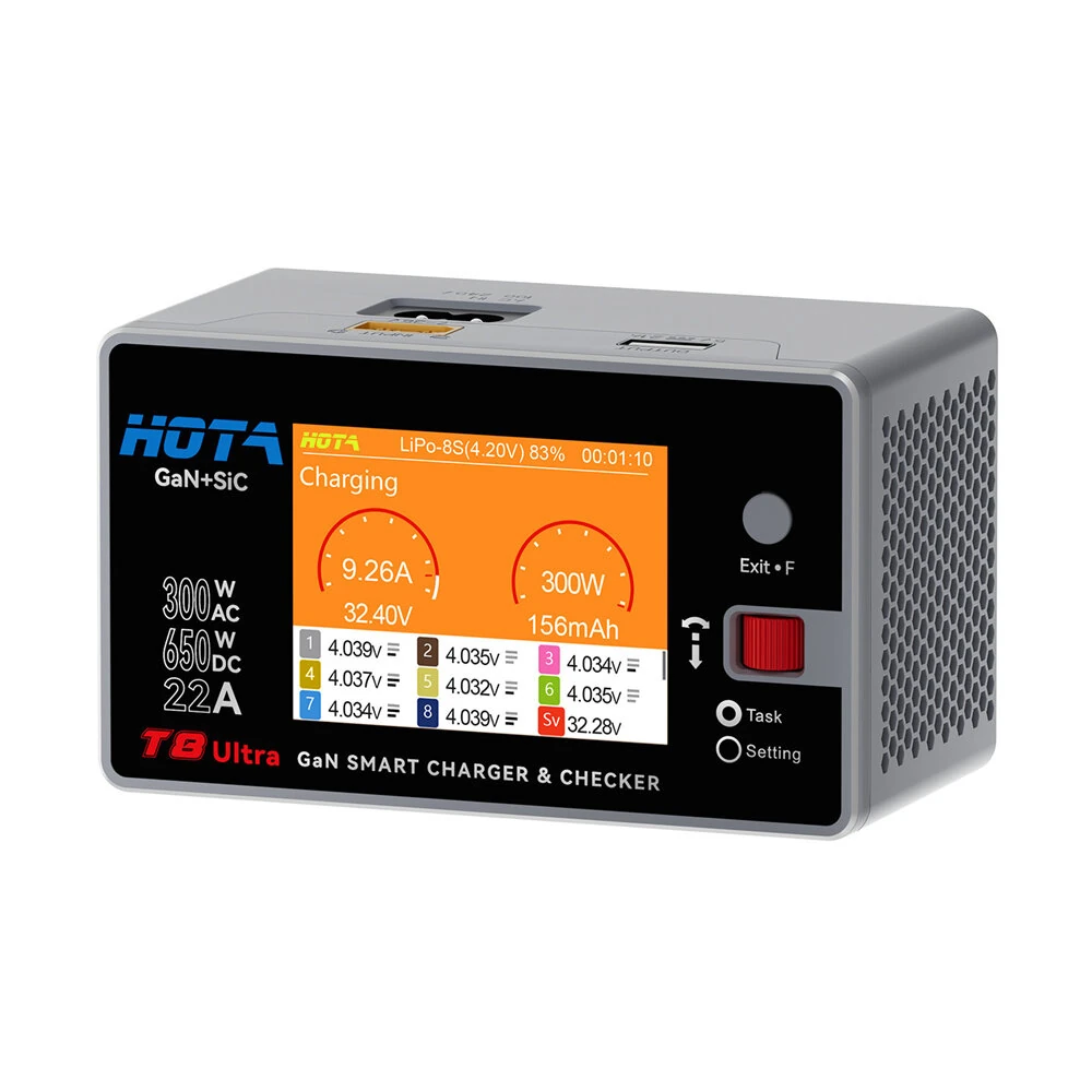 HOTA T8 Ultra 650W AC/DC GaN Smart Charger 2.8 inch IPS Screen