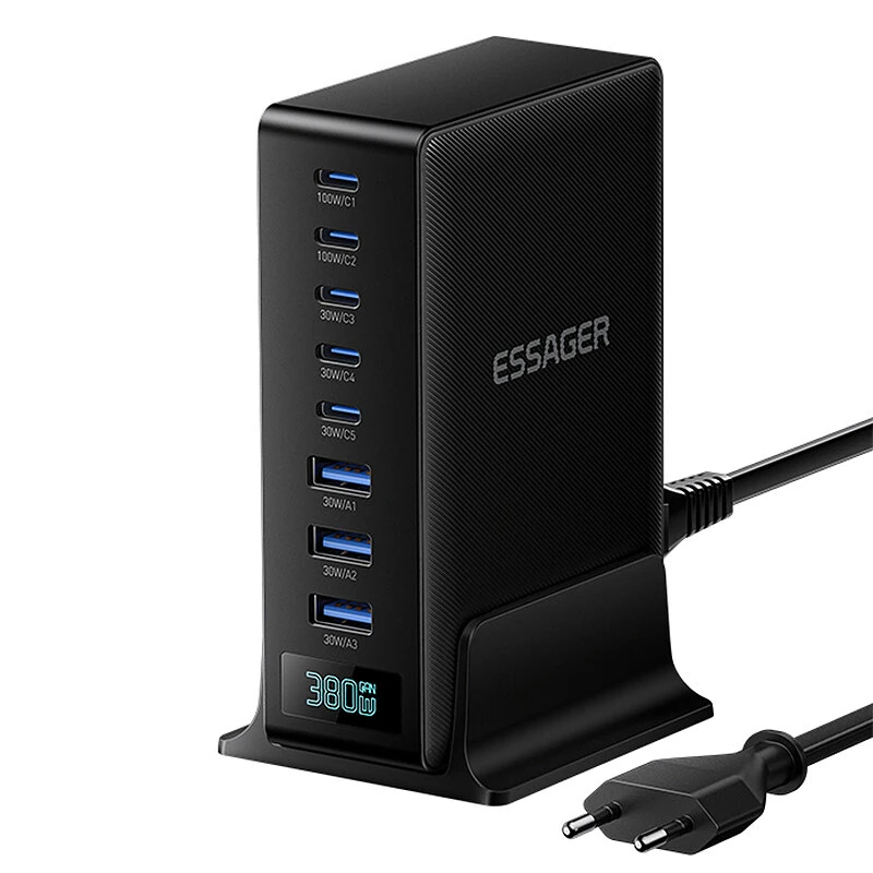ESSAGER NCC-888 380W 8-Port GaN USB PD Charger 3USB-A + 5USB-C