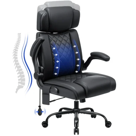 HOFFREE Ergonomic Office Chair Adjustable Lumbar Support Leather Flip Up Arms