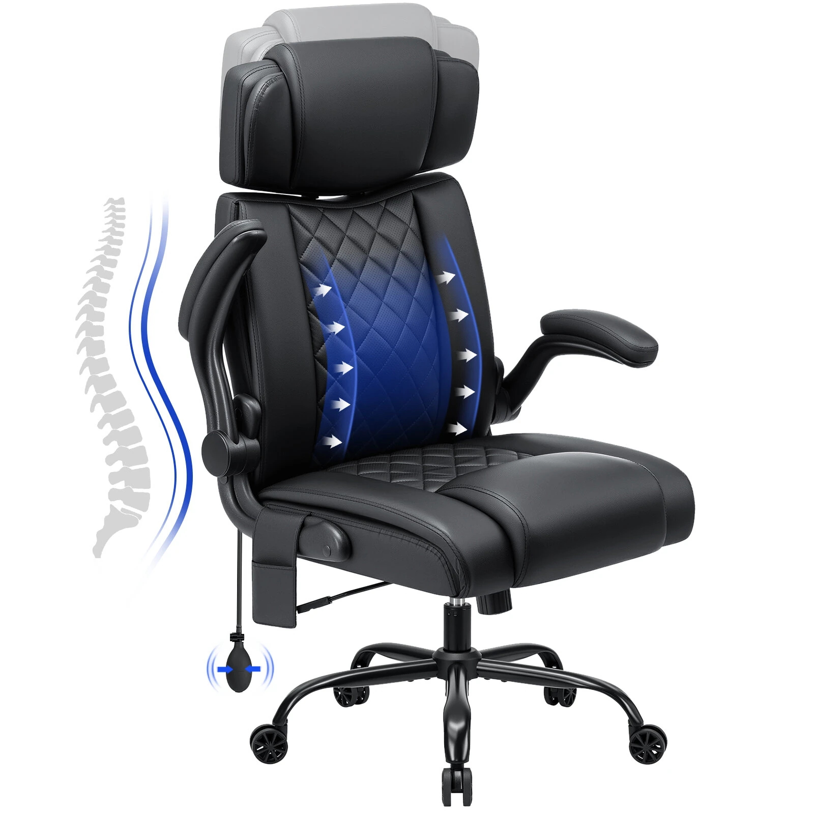 HOFFREE Ergonomic Office Chair Adjustable Lumbar Support Leather Flip Up Arms