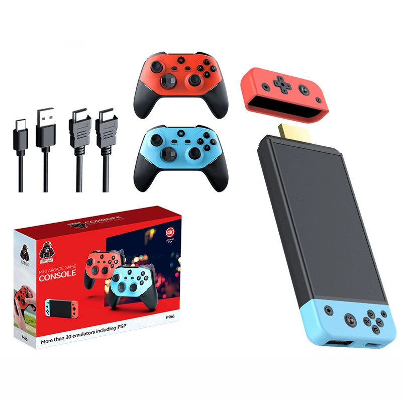 M66 TV Game Console 4K Retro Gaming Stick with Dual Wireless Controllers