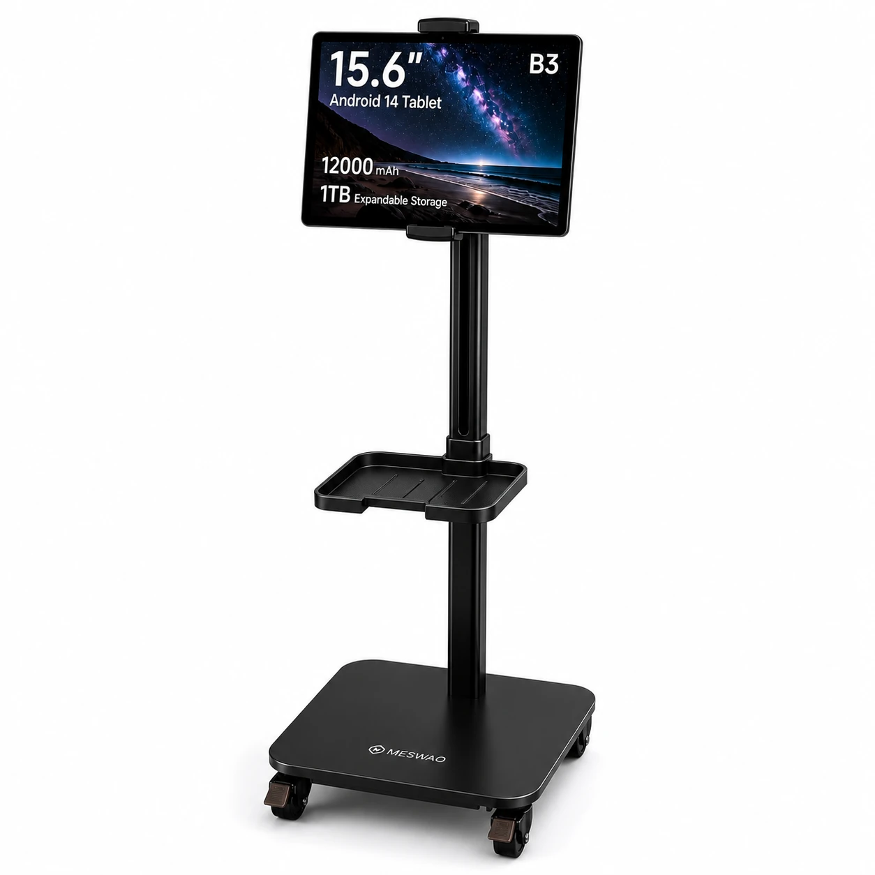 MESWAO Tablet Floor Stand 15.6 Inch Adjustable Aluminum 360 Rotation