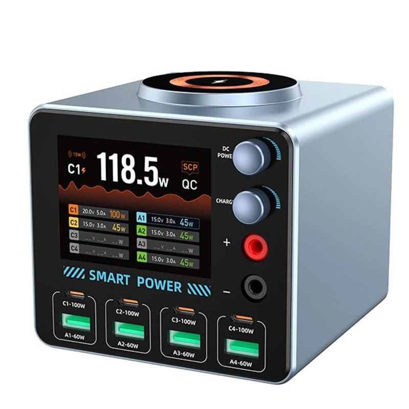 Bakeey WLX-F4 PD100W 8-Port GaN USB PD Charger with Digital Display and Wireless Charger